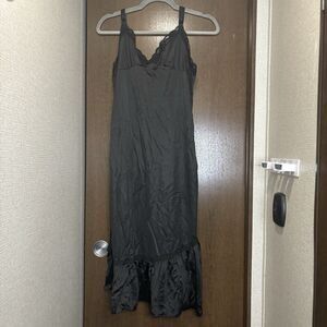 Vintage Interludes By Cira Black Slip Dress Lace  Accordion Bottom Ruffle Tier